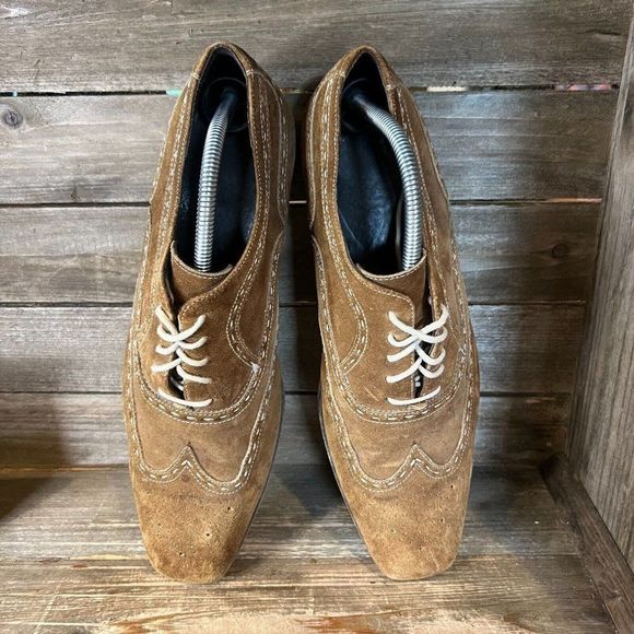 Mens Donald J Pliner Brown Suede Leather Wingtip Oxford Dress Shoes Size 10 M - Picture 3 of 6